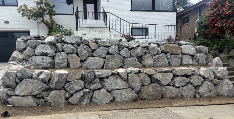 Seattle rockery wall in front of a residence.