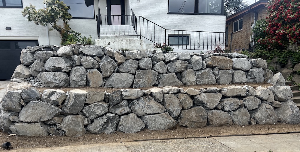 Seattle rockery wall in front of a residence.