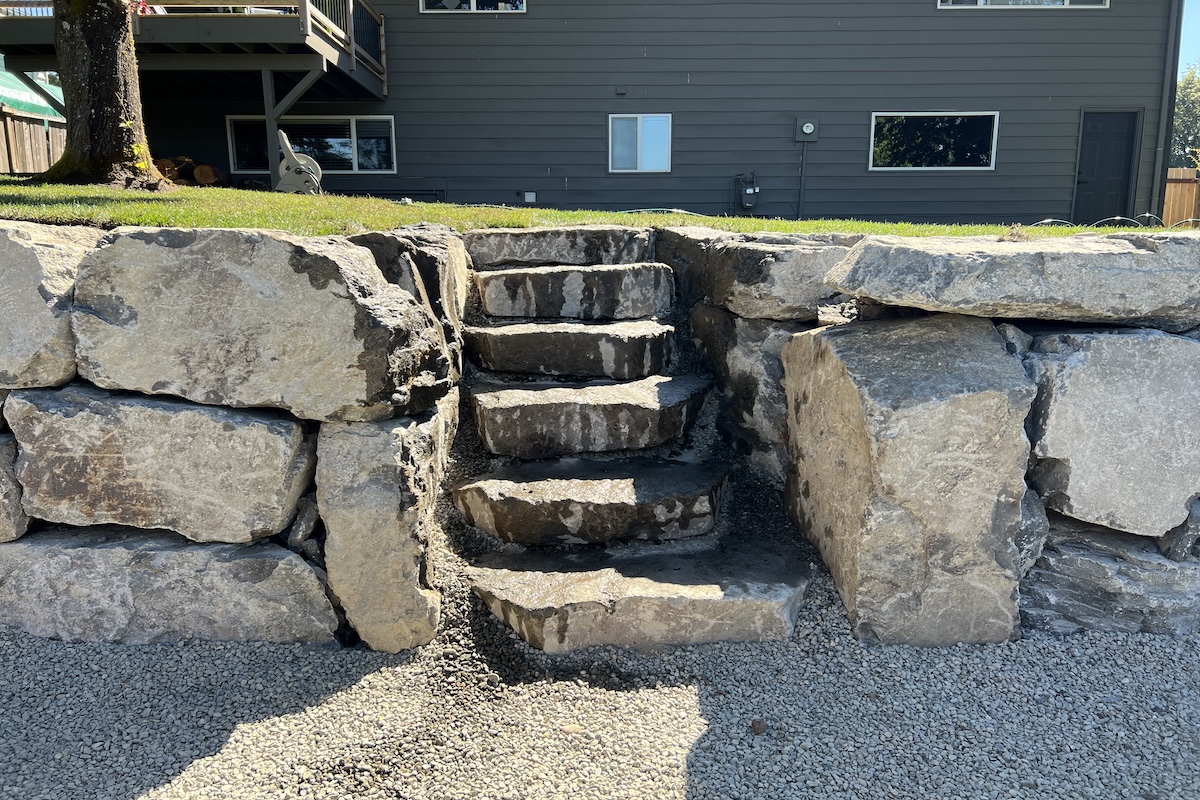 Renton rockery wall with custom steps.