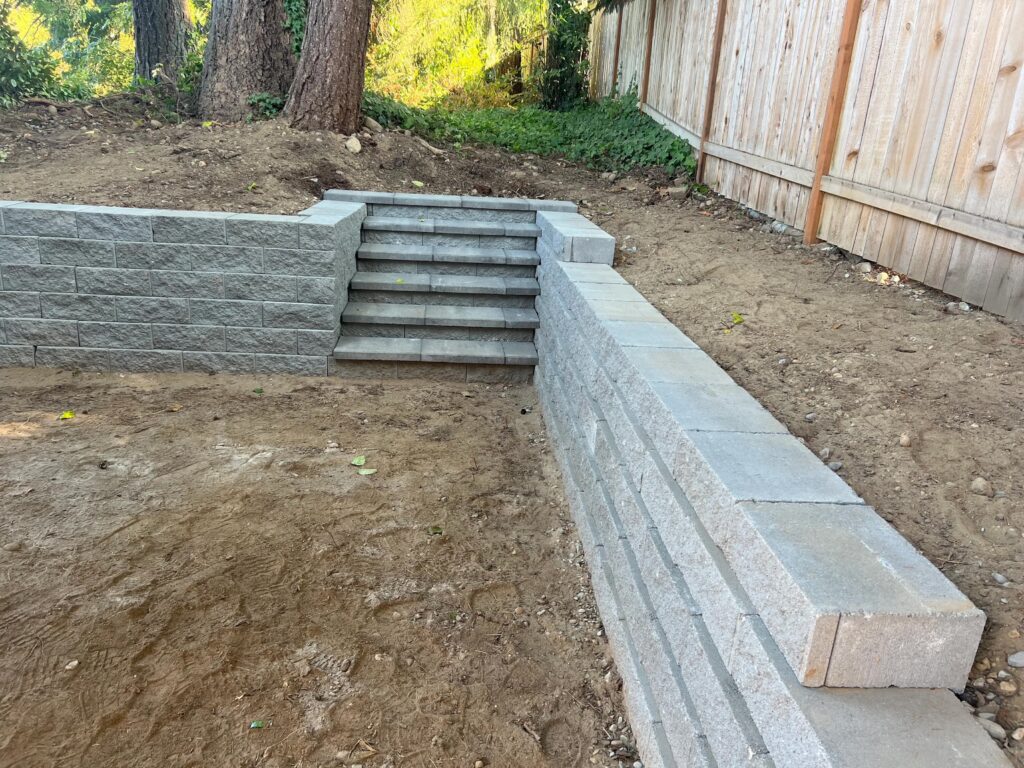 Renton block wall with steps.