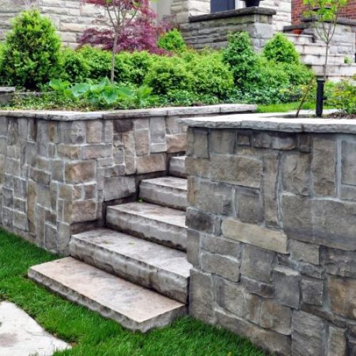 Stone retaining wall garden steps